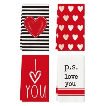 Artoid Mode Red Heart Stripe I Love You Valentine's Day Kitchen Towels Dish Towels, 18x26 Inch Anniv...
