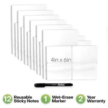 Reusable Dry Erase Sticky Notes by M.C. Squares | 12-Pack