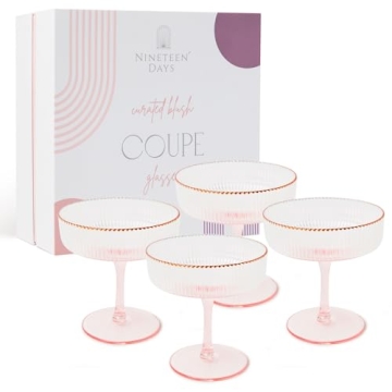 Elegant Pink Coupe Glasses Set with Rose Gold Rim