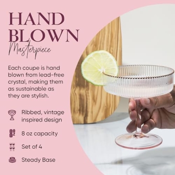 Elegant Pink Coupe Glasses Set with Rose Gold Rim