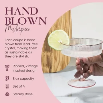 Elegant Pink Coupe Glasses Set with Rose Gold Rim