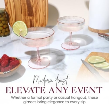 Elegant Pink Coupe Glasses Set with Rose Gold Rim