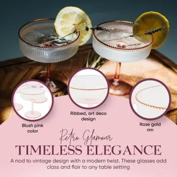 Elegant Pink Coupe Glasses Set with Rose Gold Rim
