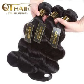 QTHAIR 16A Brazilian Virgin Hair Body Wave Bundles(20" 22" 24",Natural Color)100% Unprocessed Brazilian Body Wave Human Hair Weave for Black Women