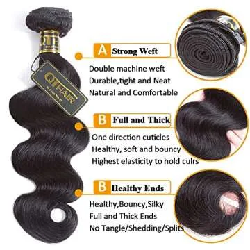QTHAIR 16A Brazilian Virgin Hair Body Wave Bundles(20" 22" 24",Natural Color)100% Unprocessed Brazilian Body Wave Human Hair Weave for Black Women