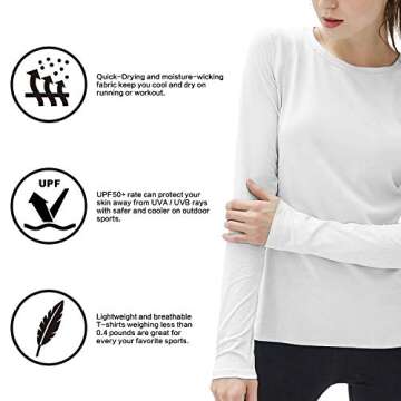 isnowood Women's Sun Protection Long Sleeve Shirts, UPF 50+ UV Rash Guard Swim Shirt, Workout Hiking Running Athletic Tops White