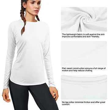 isnowood Women's Sun Protection Long Sleeve Shirts, UPF 50+ UV Rash Guard Swim Shirt, Workout Hiking Running Athletic Tops White