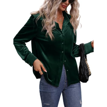 Stylish Floerns Velvet Button Down Blouse for Women