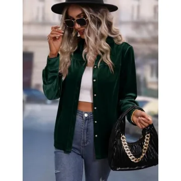 Stylish Floerns Velvet Button Down Blouse for Women