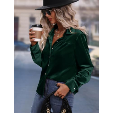 Stylish Floerns Velvet Button Down Blouse for Women