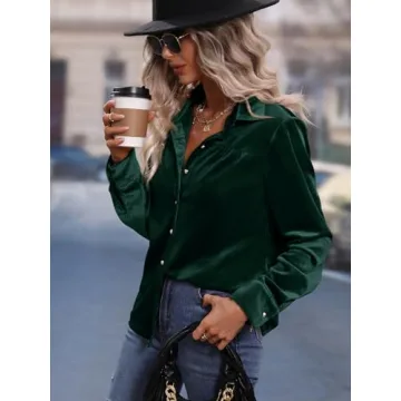 Stylish Floerns Velvet Button Down Blouse for Women
