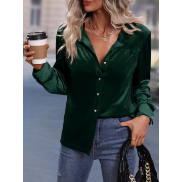 Stylish Floerns Velvet Button Down Blouse for Women