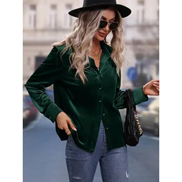 Stylish Floerns Velvet Button Down Blouse for Women