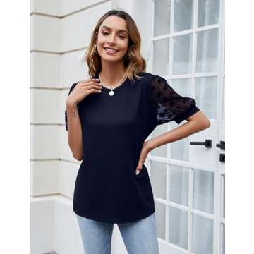 Blooming Jelly Womens Short Sleeve Blouse Business Casual Dressy Tops Ribbed Summer Stylish Work Shirts(Small, Navy Blue)