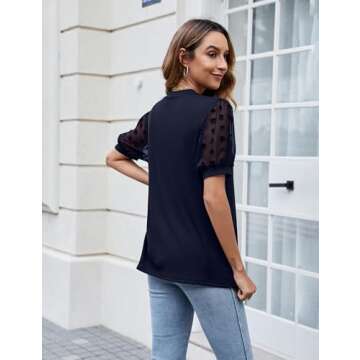 Blooming Jelly Womens Short Sleeve Blouse Business Casual Dressy Tops Ribbed Summer Stylish Work Shirts(Small, Navy Blue)