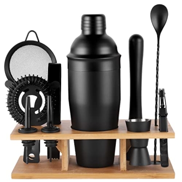 JNWINOG 11Pcs-Cocktail Shaker Set Black Bartending Kit 25oz Cocktail Bar Set Cocktail Mix Drink Maki...