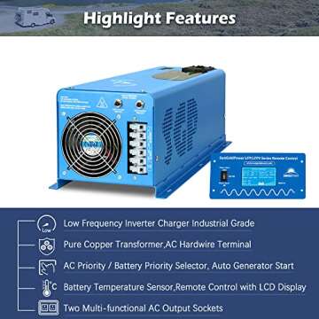 4000W 12V Inverter Charger,Peak 12000W,240Vac Input, 120V/240Vac Output Split Phase,Low Frequency,Pure Sine Wave Inverter, LCD Remote Controller,for Off Grid System(Upgraded Version)