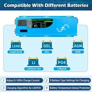 4000W 12V Inverter Charger,Peak 12000W,240Vac Input, 120V/240Vac Output Split Phase,Low Frequency,Pure Sine Wave Inverter, LCD Remote Controller,for Off Grid System(Upgraded Version)