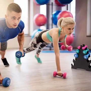 Crown Sporting Goods 5 Pairs of Neoprene Exercise Dumbbells - Fitness Sculpting Hand Weights with Mobile Storage Rack