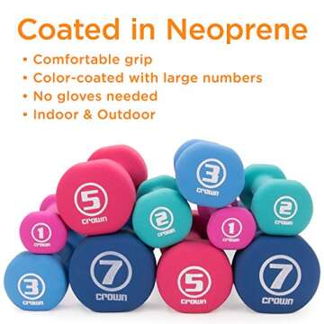 Crown Sporting Goods 5 Pairs of Neoprene Exercise Dumbbells - Fitness Sculpting Hand Weights with Mobile Storage Rack