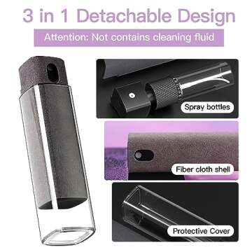 CUIUD Touchscreen Screen Cleaner Kit 2 Pcs, Phone, Tablet and Car Screen Cleaner, Two in One Spray and Microfiber Cloth(2 Pack Grey)