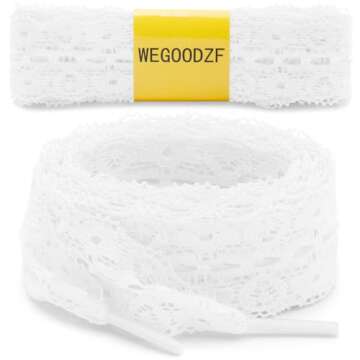 WEGOODZF Flat Lace Fancy Shoelaces: 3CM Wide Off White Lace Shoe Laces for Women 31 inch - 2 Pairs
