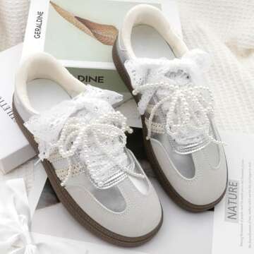 WEGOODZF Flat Lace Fancy Shoelaces: 3CM Wide Off White Lace Shoe Laces for Women 31 inch - 2 Pairs