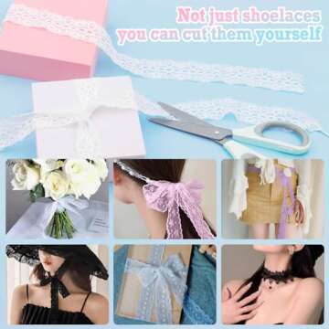 WEGOODZF Flat Lace Fancy Shoelaces: 3CM Wide Off White Lace Shoe Laces for Women 31 inch - 2 Pairs