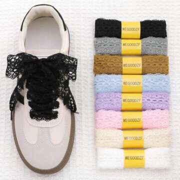 WEGOODZF Flat Lace Fancy Shoelaces: 3CM Wide Off White Lace Shoe Laces for Women 31 inch - 2 Pairs