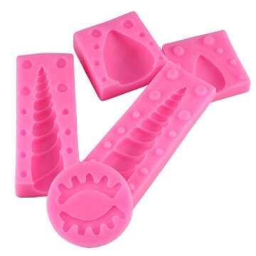 Mujiang Unicorn Silicone Cake Topper Molds Fondant Cake Decorating Molds Unicorn Horn Ears and Eyela...