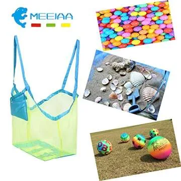 Meejaa Mesh Beach Bag, Classic Mesh Beach Toy Tote Bag, Foldable Large Children's Toy Storage Bag, Used for Storage of Toys, Shells, Clothes and Towels when Playing on the Beach