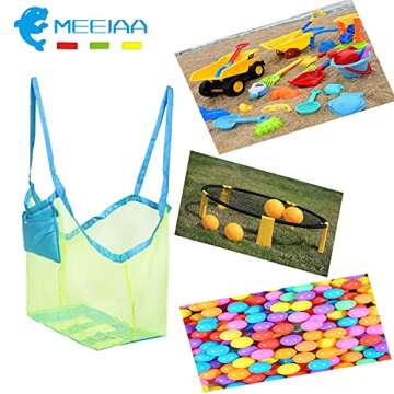 Meejaa Mesh Beach Bag, Classic Mesh Beach Toy Tote Bag, Foldable Large Children's Toy Storage Bag, Used for Storage of Toys, Shells, Clothes and Towels when Playing on the Beach