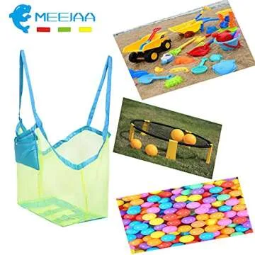 Meejaa Mesh Beach Bag, Classic Mesh Beach Toy Tote Bag, Foldable Large Children's Toy Storage Bag, Used for Storage of Toys, Shells, Clothes and Towels when Playing on the Beach