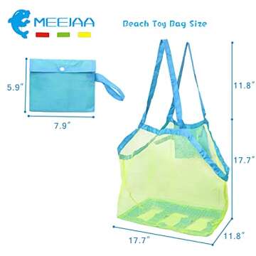 Meejaa Mesh Beach Bag, Classic Mesh Beach Toy Tote Bag, Foldable Large Children's Toy Storage Bag, Used for Storage of Toys, Shells, Clothes and Towels when Playing on the Beach