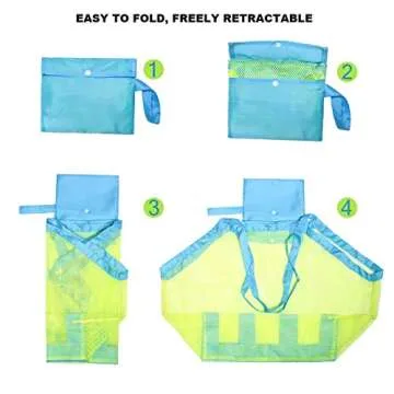Meejaa Mesh Beach Bag, Classic Mesh Beach Toy Tote Bag, Foldable Large Children's Toy Storage Bag, Used for Storage of Toys, Shells, Clothes and Towels when Playing on the Beach