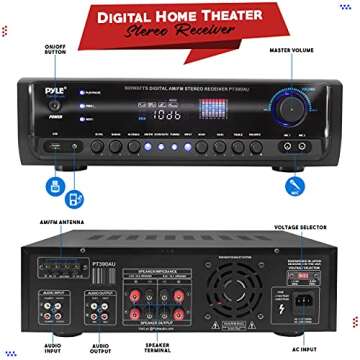 Pyle Home Audio Power Amplifier System - 300W 4 Channel Theater Power Stereo Sound Receiver Box Ente...