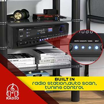 Pyle Home Audio Power Amplifier System - 300W 4 Channel Theater Power Stereo Sound Receiver Box Entertainment w/USB, RCA, AUX, Mic w/Echo, LED, Remote - for Speaker, iPhone, PA, Studio - PT390AU.5