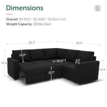 HONBAY Modular Sectional Sleeper Sofa with Pull Out Bed, Velvet L Shaped Sectional Couch with Storag...