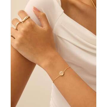 PAVOI 14K Yellow Gold Plated Hexagon Rose Quartz Gemstone Bracelet for Women | Dainty Solitaire Natural Birthstone Gemstones Bracelet