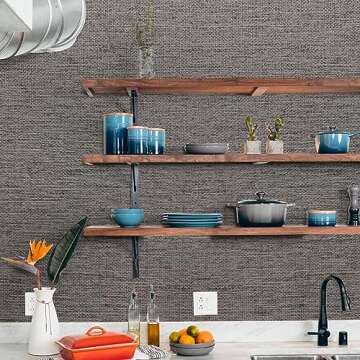 WADILE Grasscloth Peel and Stick Wallpaper, Textured Contact Paper for Cabinets, Faux Linen Wall Paper Pull and Stick, Fabric Vinyl Wallpaper Self Adhesive