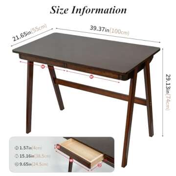 Cttasty Computer Desk with Drawers - Solid Wood Mid Century Modern Design