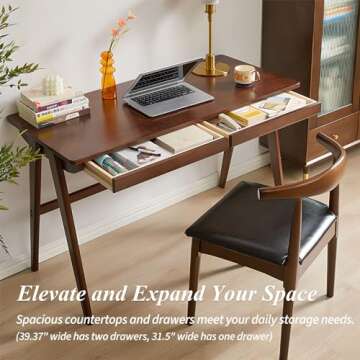 Cttasty Mid Century Modern Computer Desk with Drawers