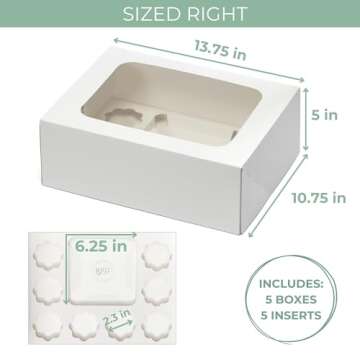 BlackRidge Home Bento Cake Box with Cupcakes - Perfect for Bento Box Cake and Cupcakes, Bento Cake and Cupcake Boxes Combo, 5 Sets: Cupcake and Bento Cake Boxes Fit 8 Regular Cupcakes and Mini Cake.