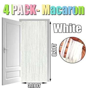 HalloweenDecorate 4 Pack Macaron White Foil Fringe Curtain Backdrop, 3.28Ft x 8.2Ft Foil Fringe Stre...