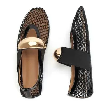Stylish MICIFA Mesh Ballet Flats for Women in Black/Gold