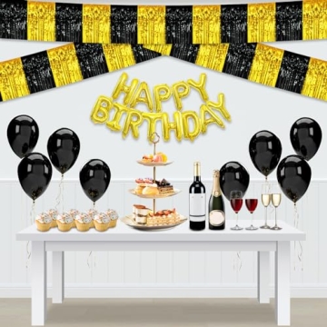 Stylish 10 Feet Black Gold Foil Fringe Garland