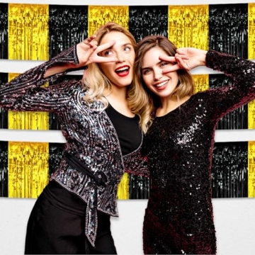 Stylish 10 Feet Black Gold Foil Fringe Garland