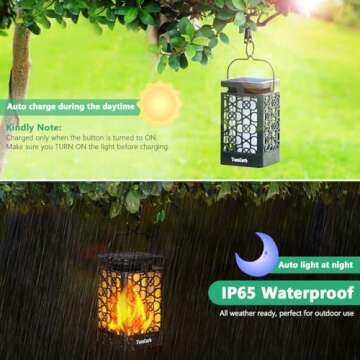 TomCare Solar Lights Outdoor Upgraded Solar Lantern Flickering Flame Outdoor Waterproof Hanging Lanterns Decorative Solar Powered Outdoor Lighting LED Christmas Lights for Patio Deck Yard, 2 Pack