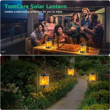 TomCare Solar Lights Outdoor Upgraded Solar Lantern Flickering Flame Outdoor Waterproof Hanging Lanterns Decorative Solar Powered Outdoor Lighting LED Christmas Lights for Patio Deck Yard, 2 Pack
