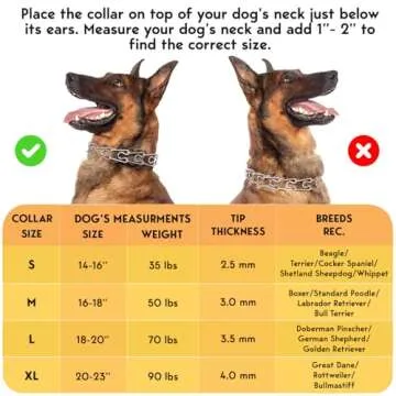 Prong Collar for Dogs - No Pull, Pinch Collar with Adjustable Quick Release - Stainless Steel Metal Dog Choker Chain for Small, Medium, Large Breed Sizes